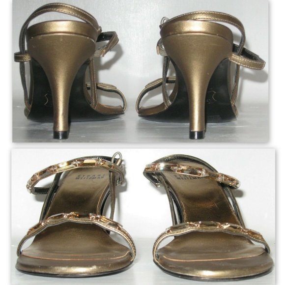 Size 5.5N Stuart Weitzman Champagne Crystal Heels - Picture 1 of 8